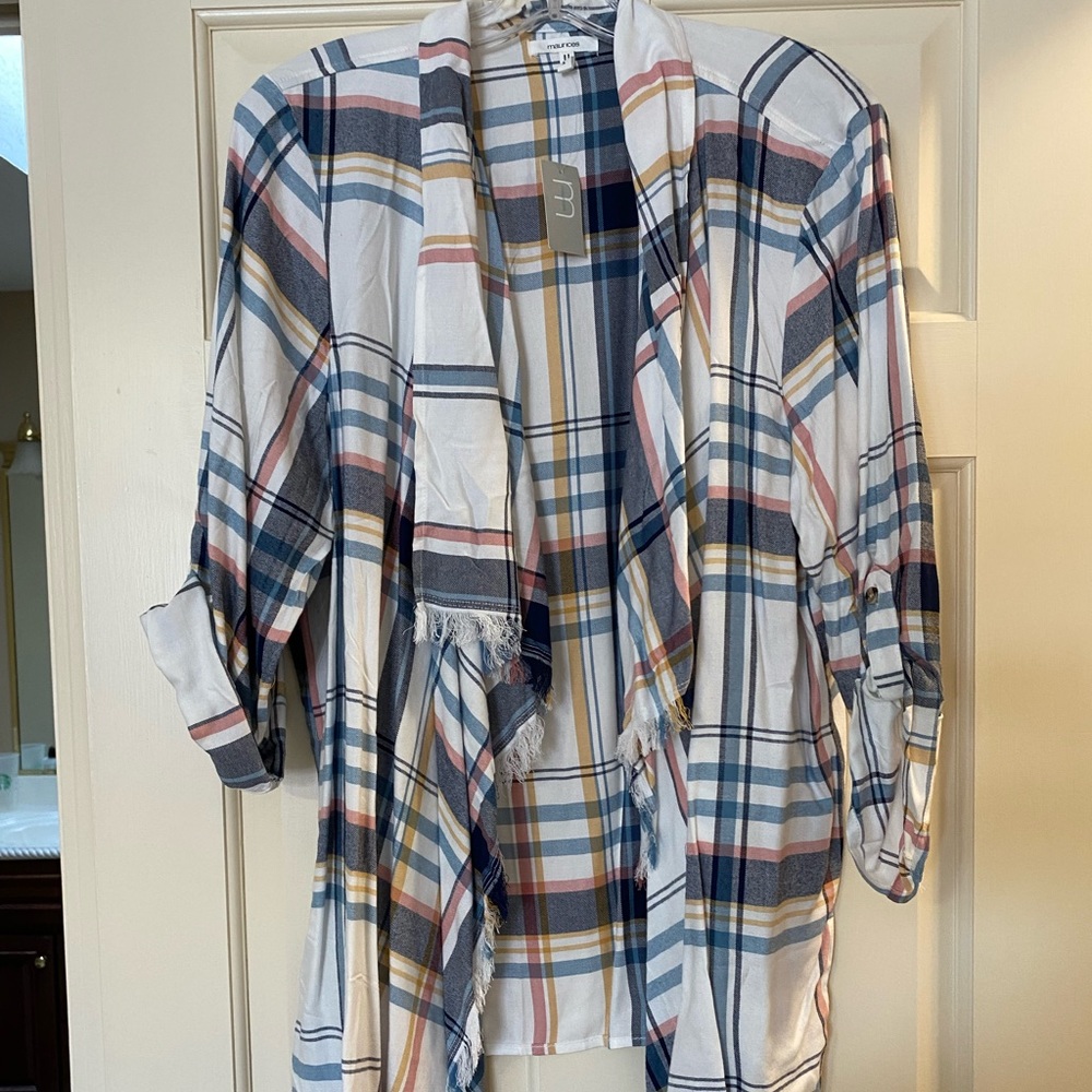 Maurice’s Asymmetrical Open Front Plaid shirt